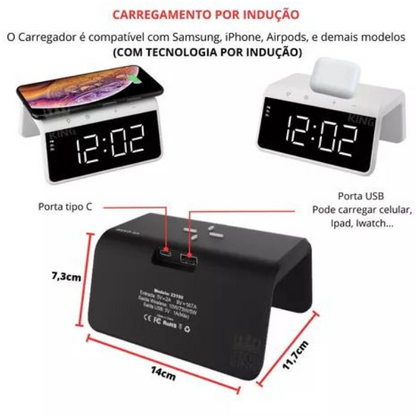 Carregador Indução TOP + Relógio Despertador (BRANCO)