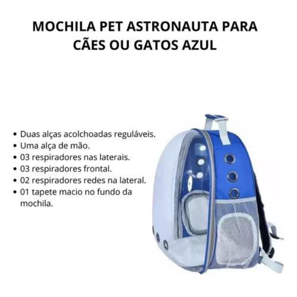 Mochila Pet Transp De Cães E Gatos Visão Panorâmica (AZUL)