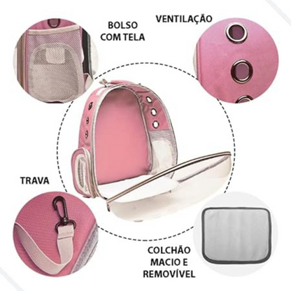 Mochila Pet Transp De Cães E Gatos Visão Panorâmica(ROSA)