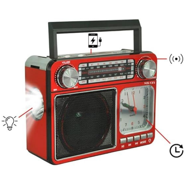 Rádio Am Fm Sw Usb Cartão Sd Mp3 Lanterna Relogio Retrô