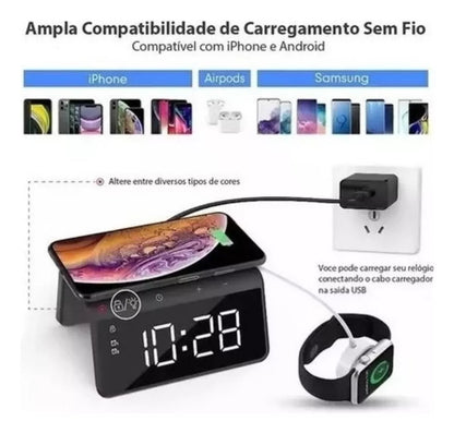 Carregador Indução TOP + Relógio Despertador (BRANCO)